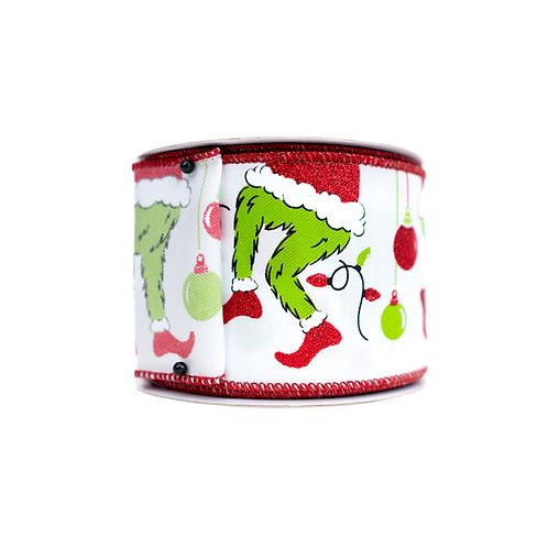 RIBBON 2.5" X 10YDS FURRY ELF LEGS LIME, RED AND WHITE