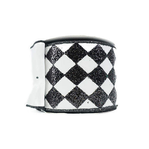 RIBBON VELVET DIAMOND 4X10YDS WHITE AND BLACK