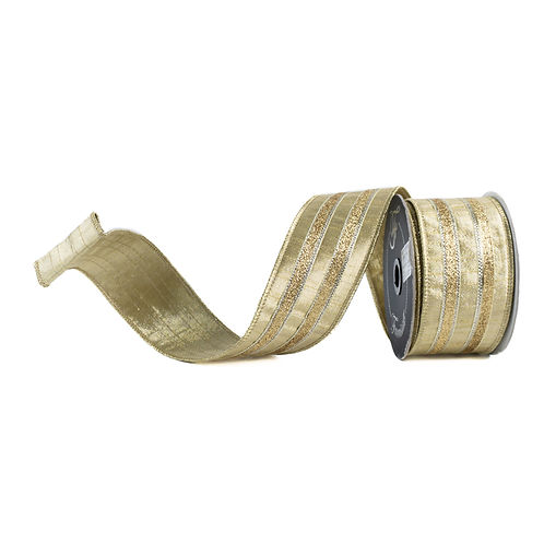 RIBBON 2.5" X 10YDS FROSTY STRIPES GOLD