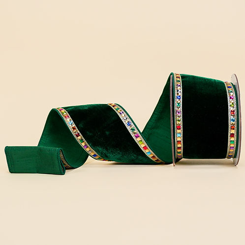 RIBBON 4" X 5YDS COLORFUL CHRISTMAS EMERALD