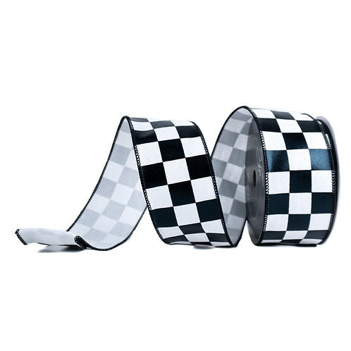 RIBBON 2.5" X 10YDS FOIL CHECKS BLACK AND WHITE