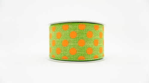 RIBBON 2.5" X 10YDS GLITTER POLKA DOT LIME GREEN,ORANGE