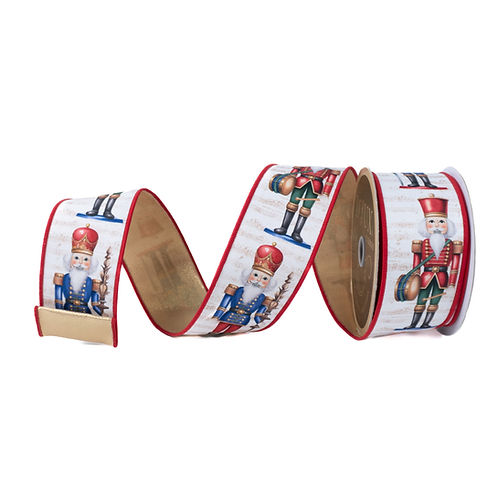 RIBBON 2.5" X 10YDS NUTCRACKER FUSED IVORY AND RED