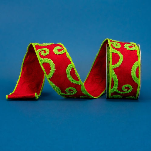 RIBBON TERRYCLOTH SWIRLS RED AND GREEN ( 2 SIZES )