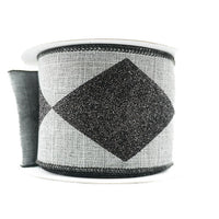 RIBBON BOLD HARLEQUIN 2.5X10YDS BLACK AND GREY