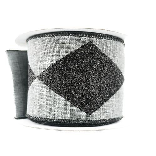 RIBBON BOLD HARLEQUIN 2.5X10YDS BLACK AND GREY
