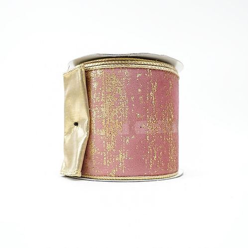RIBBON 4" X 10YDS FOILED VELVET PEACH AND GOLD