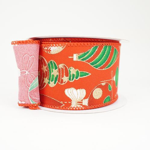 RIBBON 2.5X10YDS HANGING WITH ORNAMENTS RED