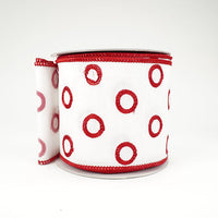 RIBBON 4X10YDS WHITE WITH RED CIRCLES