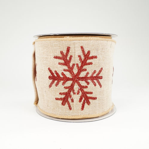 RIBBON 4X10YDS NATURAL WITH RED SNOWFLAKE