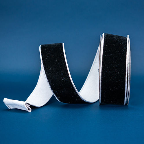 RIBBON 2 TONE VELVET BLACK AND WHITE ( 2 SIZES )