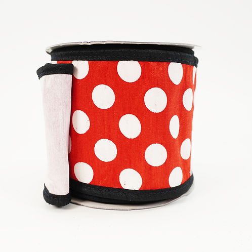 RIBBON 4X10YDS RED WITH WHITE POLKA DOTS ANF BLACK EDGES