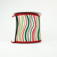 RIBBON WAVY STRIPES 4X10YDS RED, GREEN AND WHITE