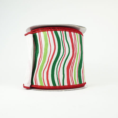RIBBON WAVY STRIPES 4X10YDS RED, GREEN AND WHITE