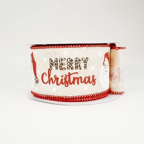 RIBBON MERRY CHRISTMAS NATURAL 2.5X10YDS