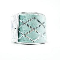 RIBBON DIAMOND SEQUIN 4X10YDS CELADON GREEN AND SILVER