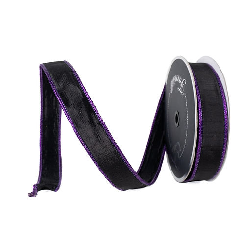 RIBBON 1.5" X 10YDS LUSTER CORD PURPLE AND BLACK