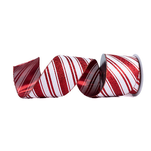 RIBBON 4" X 10YDS CANDY CANE STRIPES RED AND WHITE