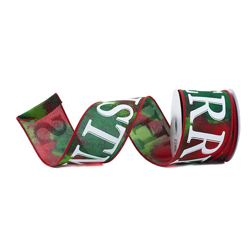 RIBBON 2.5" X 9.9YDS MERRY CHRISTMAS RED AND LIME