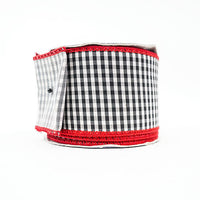RIBBON 2.5X10YDS GINGHAM CHECKS BLACK, WHITE AND RED