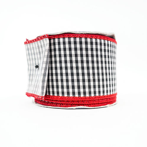 RIBBON 2.5X10YDS GINGHAM CHECKS BLACK, WHITE AND RED