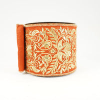 RIBBON 4X10YDS RUST WITH GOLD EMBROIDERY