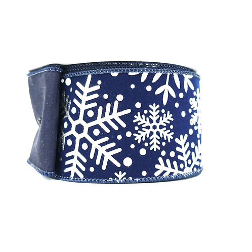 RIBBON VELVET SNOWFLAKES NAVY WITH 2.5X10YDS