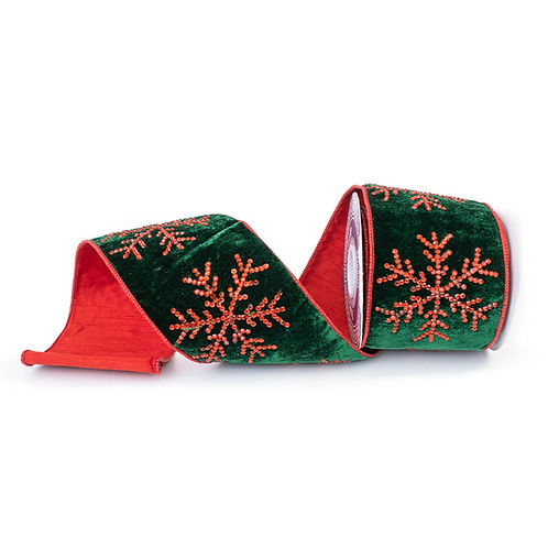 RIBBON 4" X 5YDS VELVET SNOWFLAKE ( 3 COLORS)