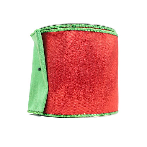 RIBBON 4" X 10YDS TWO TONE RED AND GREEN