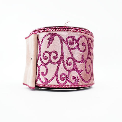 RIBBON 4" X 10YDS PINK VELVET WITH FUCHSIA