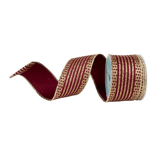 RIBBON 2.5" X 10YDS VERTICAL STRIPE DOT EDGE GLITTER GOLD ( 8 COLORS )
