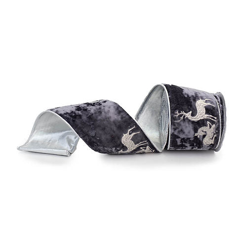 RIBBON 4" X 10YDS VELVET REINDEER GRAY