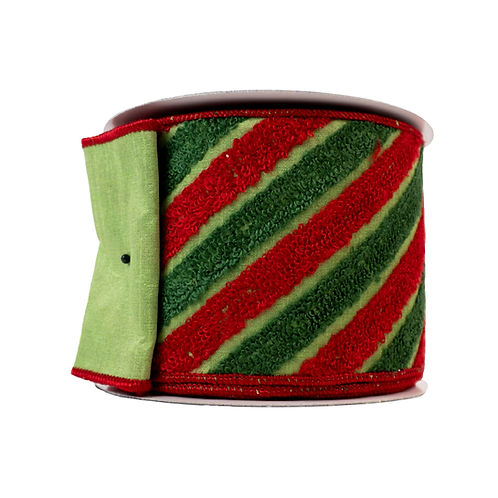 RIBBON 4" X 10YDS TERRY BAIS EMB RED AND LIME GREEN