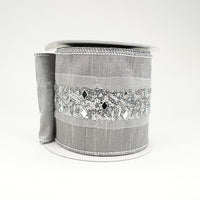 RIBBON 4X5YDS SILVER GRAY WITH MIRRORS