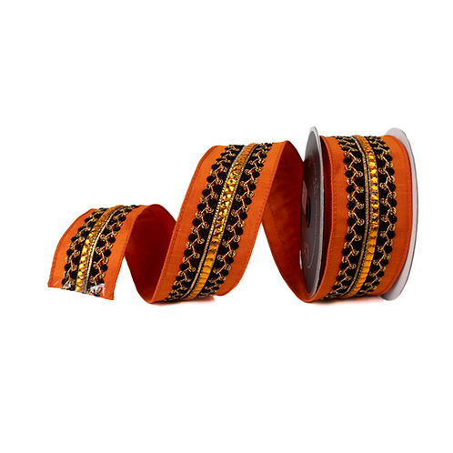 RIBBON 2.5" X 5YDS SUPERNATURAL SWIRLS ORANGE AND BLACK