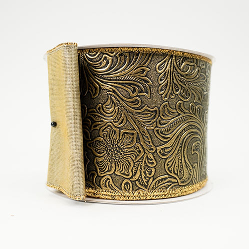 RIBBON METTALIC ACANTHUS 4X10YDS GOLD AND BLACK