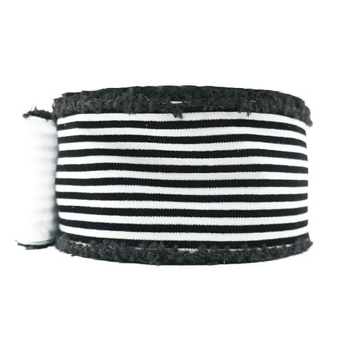RIBBON 2.5X10YD VELVET VERTICAL STRIPES BLACK AND WHITE