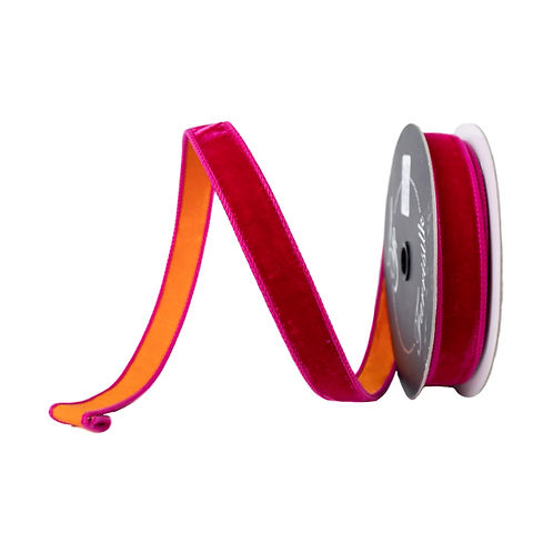 RIBBON SHERBERT VELVET HOT PINK AND ORANGE ( 3 SIZES )