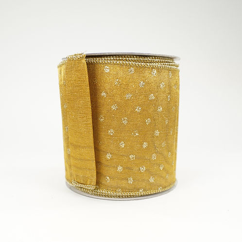 RIBBON 4X10YDS GOLD SHEER WITH GOLD DOTS