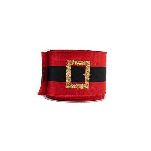 RIBBON 2.5" X 10YDS SANTA BELT RED