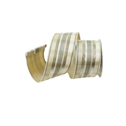 RIBBON 2.5" X 10YDS GLITZY PLAID PLATINUM