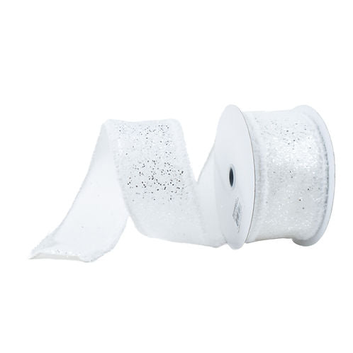 RIBBON 2.5" X 10YDS LARGE GLITTER DRIFT WHITE