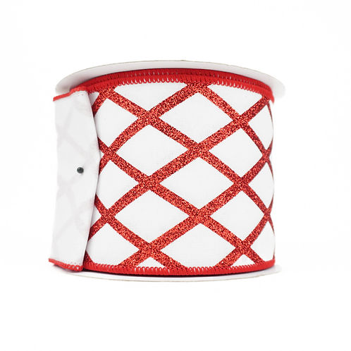 RIBBON 4" X 10YDS GLITTER LATTICE RED