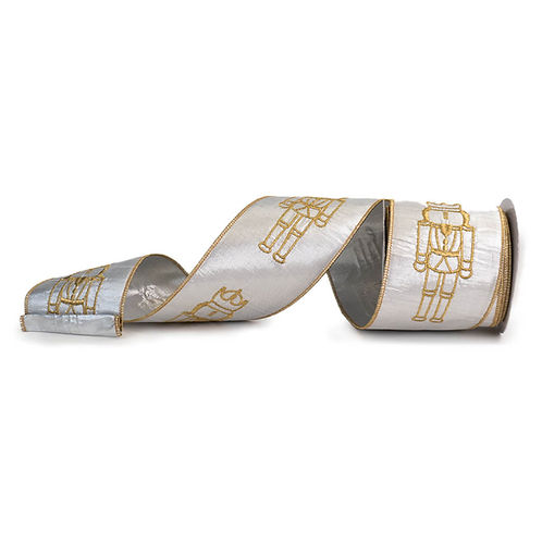 RIBBON 4" X 10YDS LAME NUTCRACKER SILVER AND GOLD