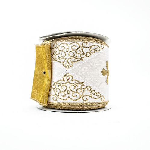 RIBBON EMBROIDERY REGALIA 4X10YDS WHITE AND GOLD