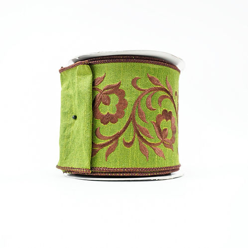 RIBBON ACANTHUS EMBROIDERY 4X10YDS BROWN AND GREEN