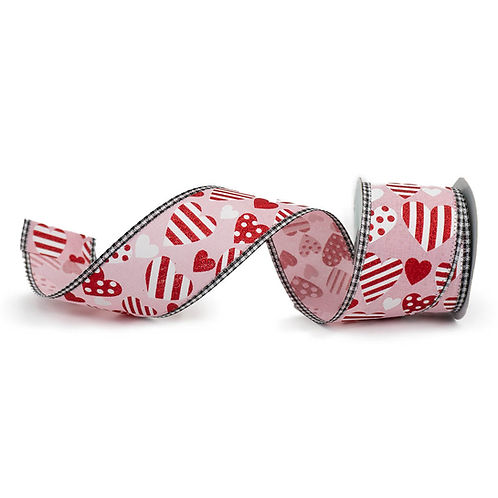 RIBBON 2.5" X 10YDS VALENTINE HEARTS PINK