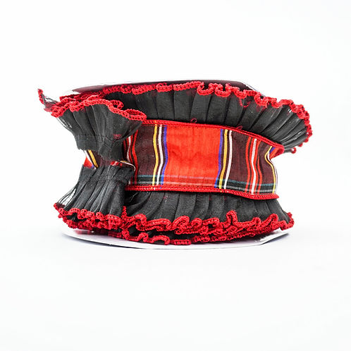 RIBBON RUFFLE EDGE 4X10YDS BLACK AND RED