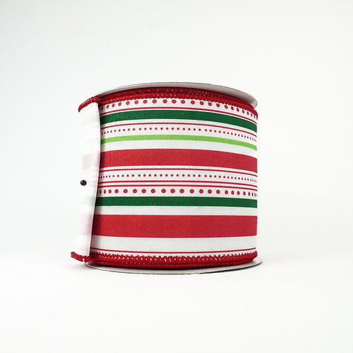 RIBBON DOTTY STRIPES 4X10YDS RED AND GREEN