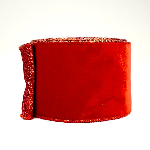 RIBBON 4" X 10YDS VELVET WITH GLITTER RED